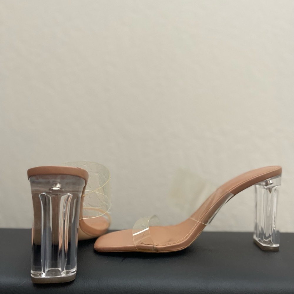 Zara Tan and Clear Block Heel Sandals